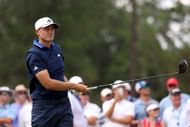 Ludvig Aberg plays a shot during the final round of the US Open